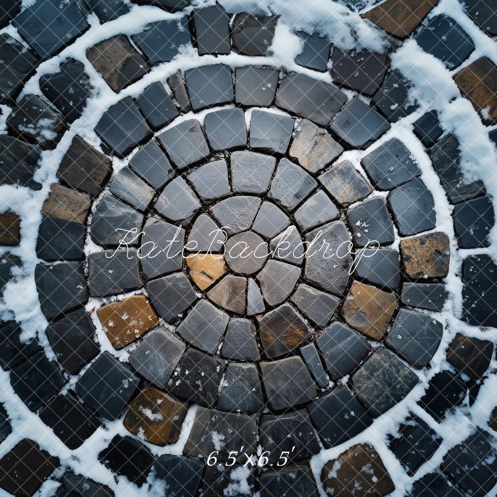 Kate Kopfsteinpflaster verschneiter Spiralboden Hintergrund von Patty Roberts - Kate Backdrop.de