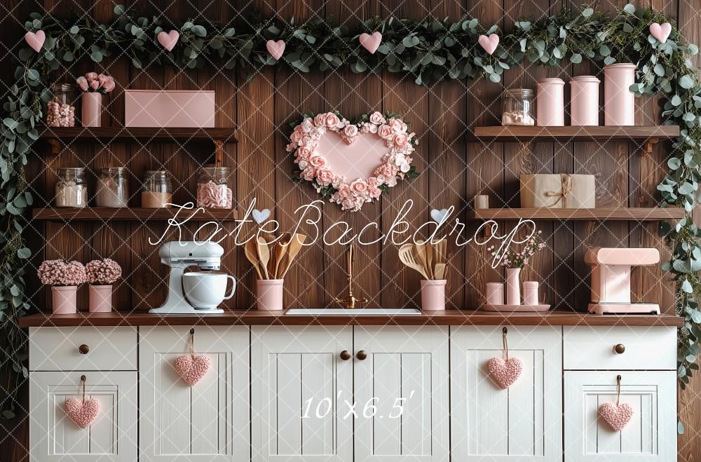 ⚡Blitzangebote #2-Kate Rosa Küchenherzen zum Valentinstag Hintergrund - Kate Backdrop.de