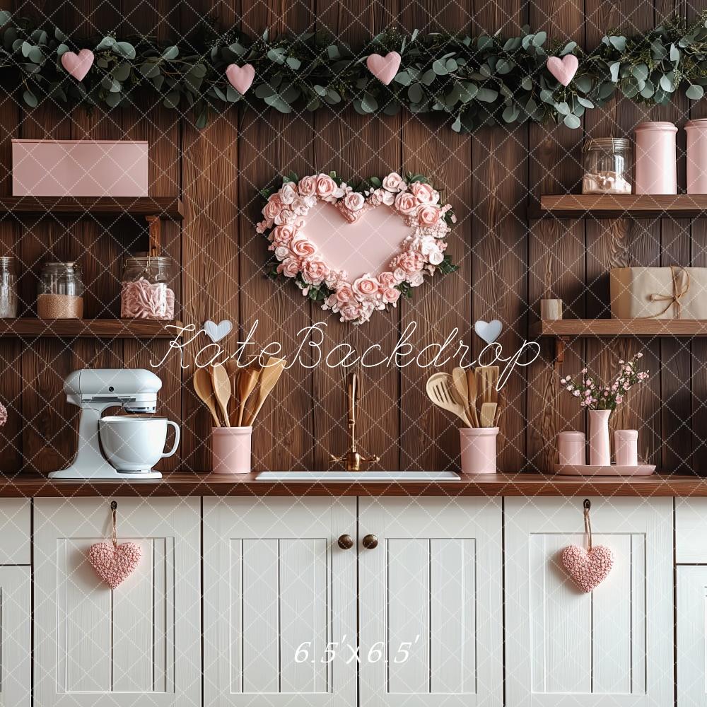⚡Blitzangebote #2-Kate Rosa Küchenherzen zum Valentinstag Hintergrund - Kate Backdrop.de