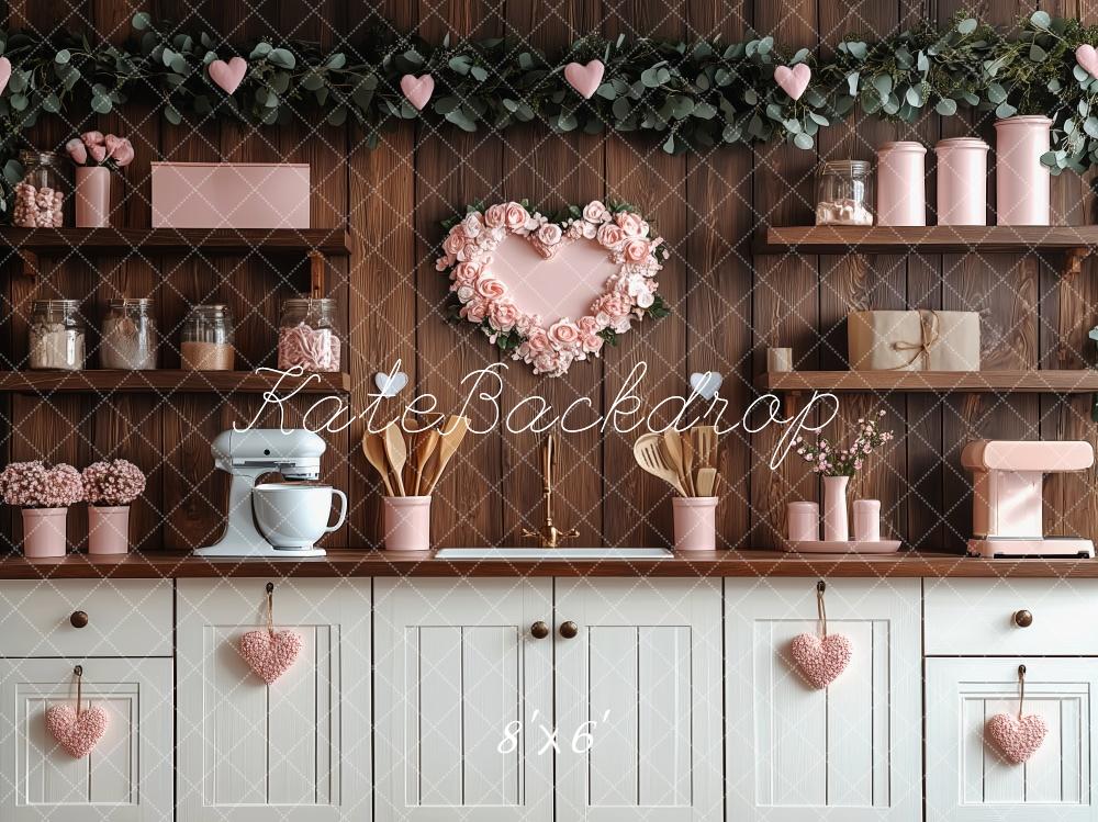 ⚡Blitzangebote #2-Kate Rosa Küchenherzen zum Valentinstag Hintergrund - Kate Backdrop.de