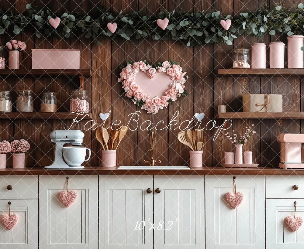 ⚡Blitzangebote #2-Kate Rosa Küchenherzen zum Valentinstag Hintergrund - Kate Backdrop.de