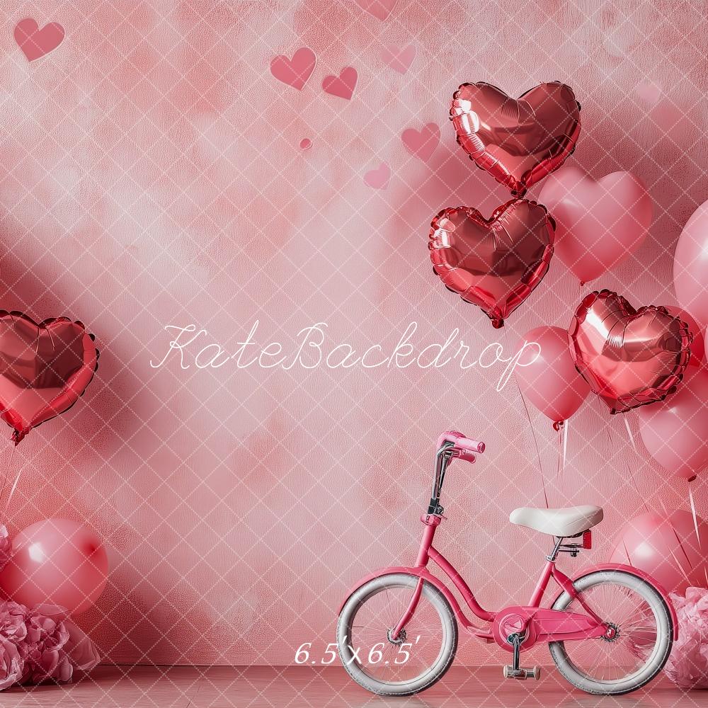 ⚡Blitzangebote #2-Kate Valentinstag Rosa Herz Luftballons Fahrrad Hintergrund - Kate Backdrop.de