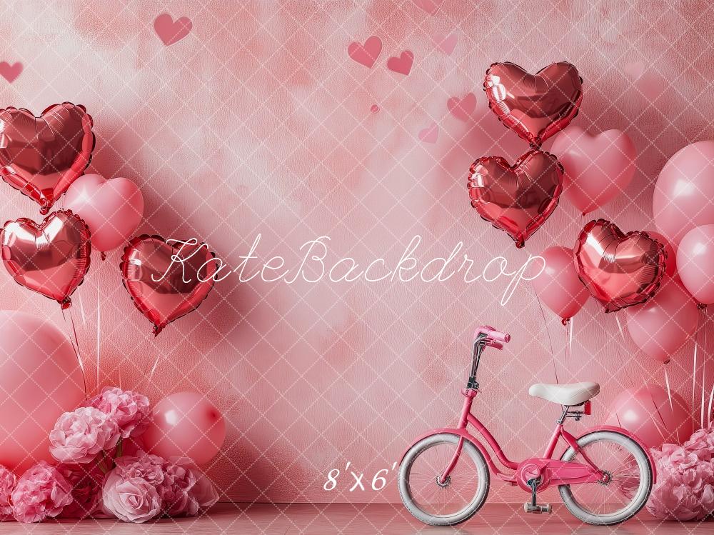 ⚡Blitzangebote #2-Kate Valentinstag Rosa Herz Luftballons Fahrrad Hintergrund - Kate Backdrop.de