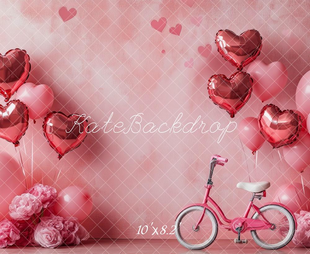 ⚡Blitzangebote #2-Kate Valentinstag Rosa Herz Luftballons Fahrrad Hintergrund - Kate Backdrop.de