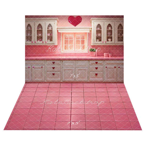 🔥50%OFF-Kate Valentinstag Rosa Herz Küchenschränke Hintergrund+Rosa Fliesenboden Hintergrund - Kate Backdrop.de