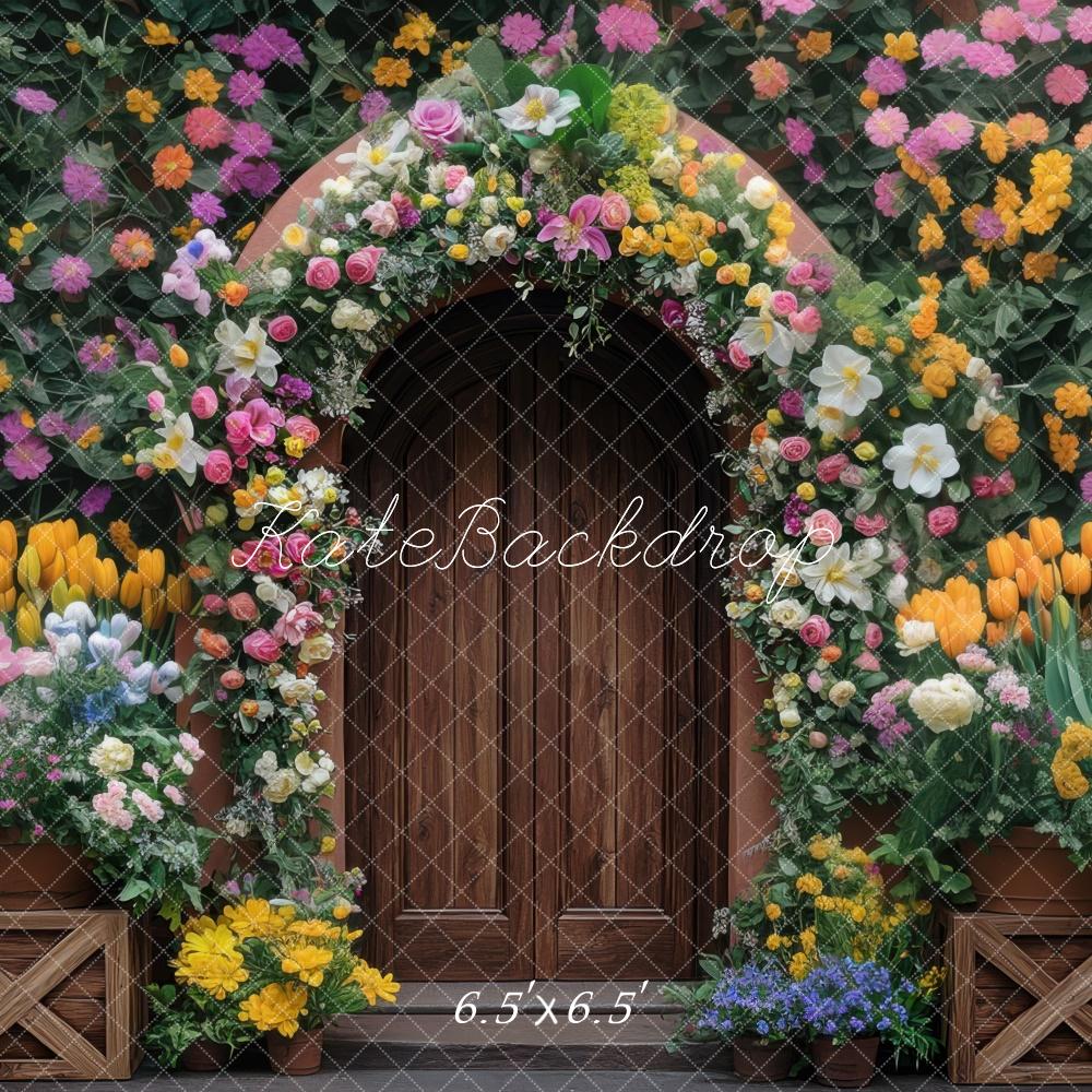 Kate Frühling Blume Bogen Holztür hintergrund Entworfen von Mini MakeBelieve - Kate Backdrop.de