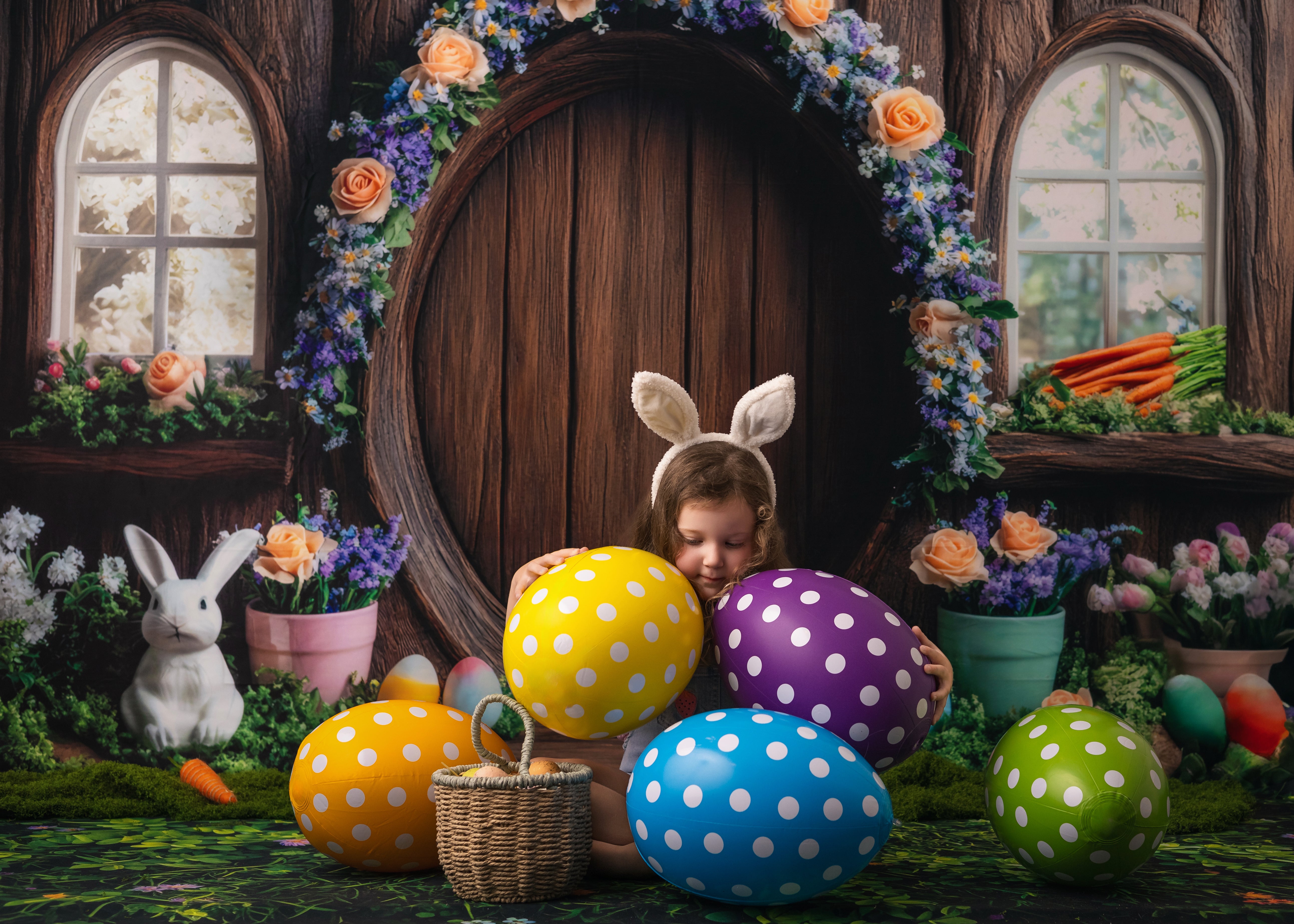 Kate Osterhase Blumenbogen Baumhaus hintergrund Entworfen von Mini MakeBelieve - Kate Backdrop.de