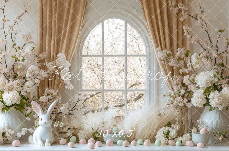 Kate Ostern Bunny Blumen bogenförmiges Fenster Hintergrund Entworfen von Mini MakeBelieve - Kate Backdrop.de