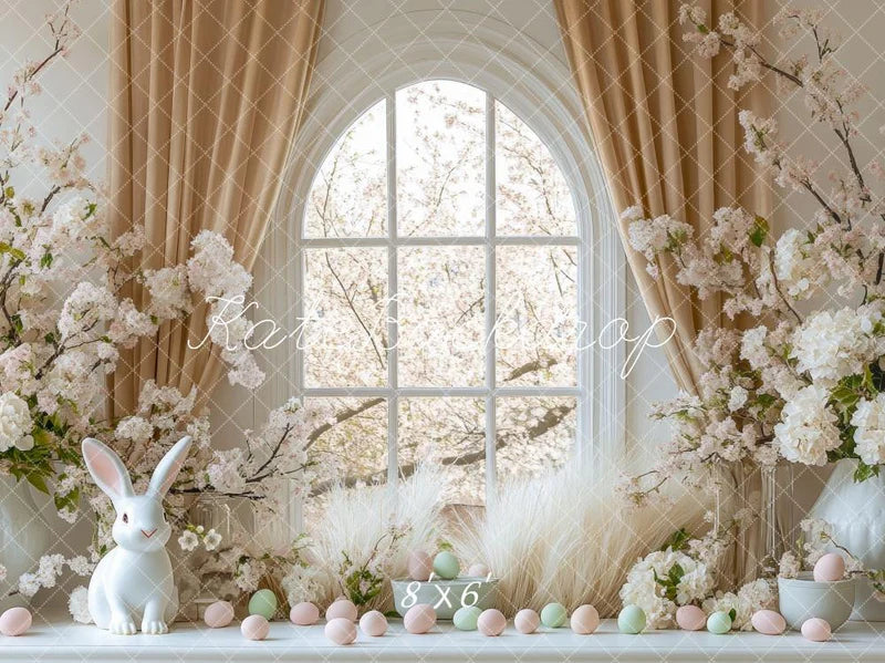 Kate Ostern Bunny Blumen bogenförmiges Fenster Hintergrund Entworfen von Mini MakeBelieve - Kate Backdrop.de