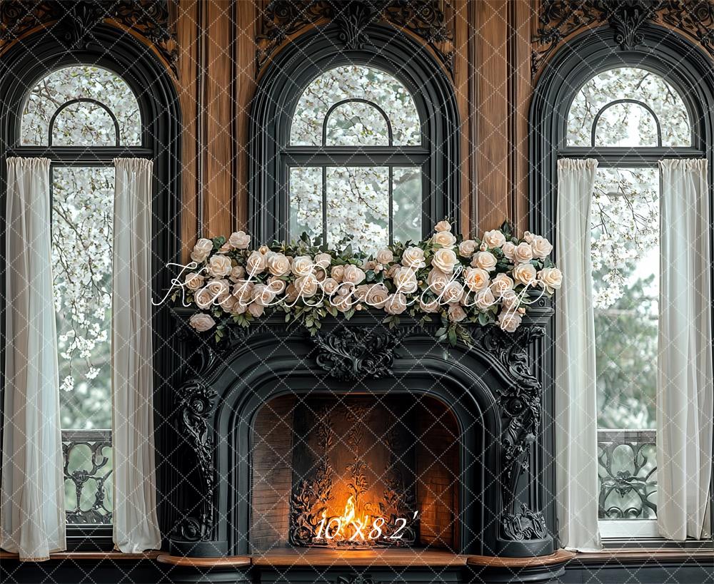 Kate Frühling Elegant Schwarz Kamin Blumen hintergrund Entworfen von Mini MakeBelieve - Kate Backdrop.de