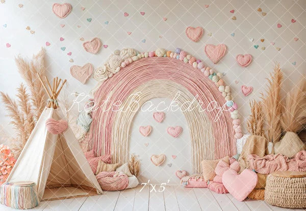 ⚡Blitzangebote #1-Kate Boho Regenbogen Zelt Herzen Rosa Hintergrund - Kate Backdrop.de