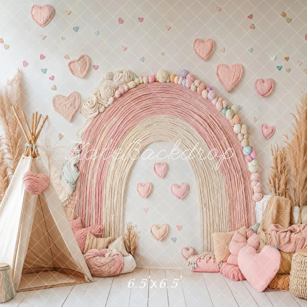 ⚡Blitzangebote #1-Kate Boho Regenbogen Zelt Herzen Rosa Hintergrund - Kate Backdrop.de