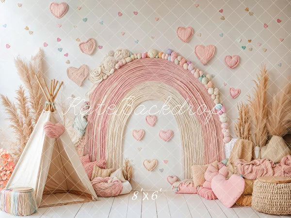 ⚡Blitzangebote #1-Kate Boho Regenbogen Zelt Herzen Rosa Hintergrund - Kate Backdrop.de