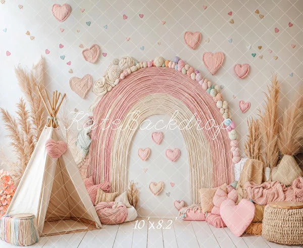 ⚡Blitzangebote #1-Kate Boho Regenbogen Zelt Herzen Rosa Hintergrund - Kate Backdrop.de