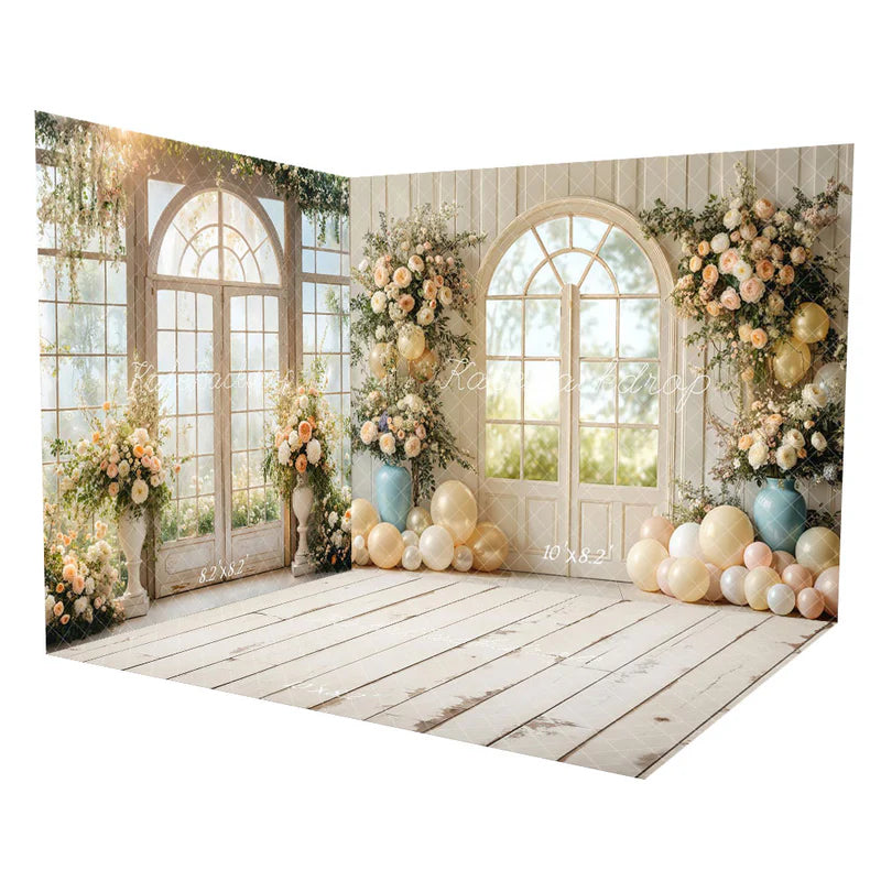 ⚡Blitzangebote #2-Kate Hochzeit Frühling Blumen gewölbt Fenster Ballons Zimmer Set - Kate Backdrop.de