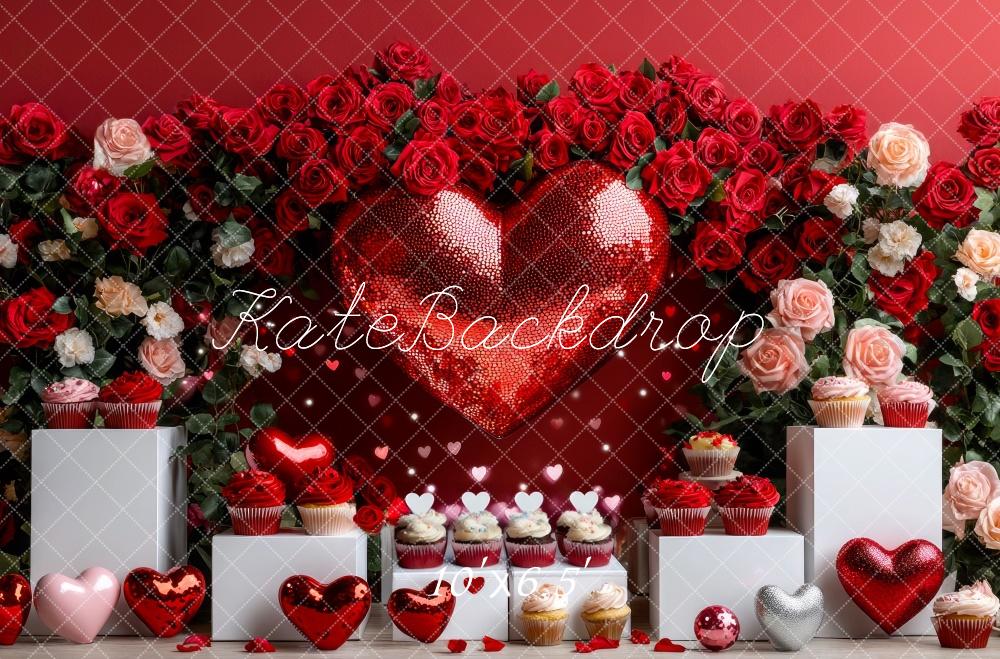 ⚡Blitzangebote #1-Kate Valentinstag Disco Rotes Herz Rosen hintergrund - Kate Backdrop.de
