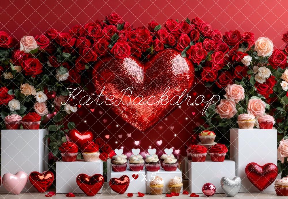 ⚡Blitzangebote #1-Kate Valentinstag Disco Rotes Herz Rosen hintergrund - Kate Backdrop.de