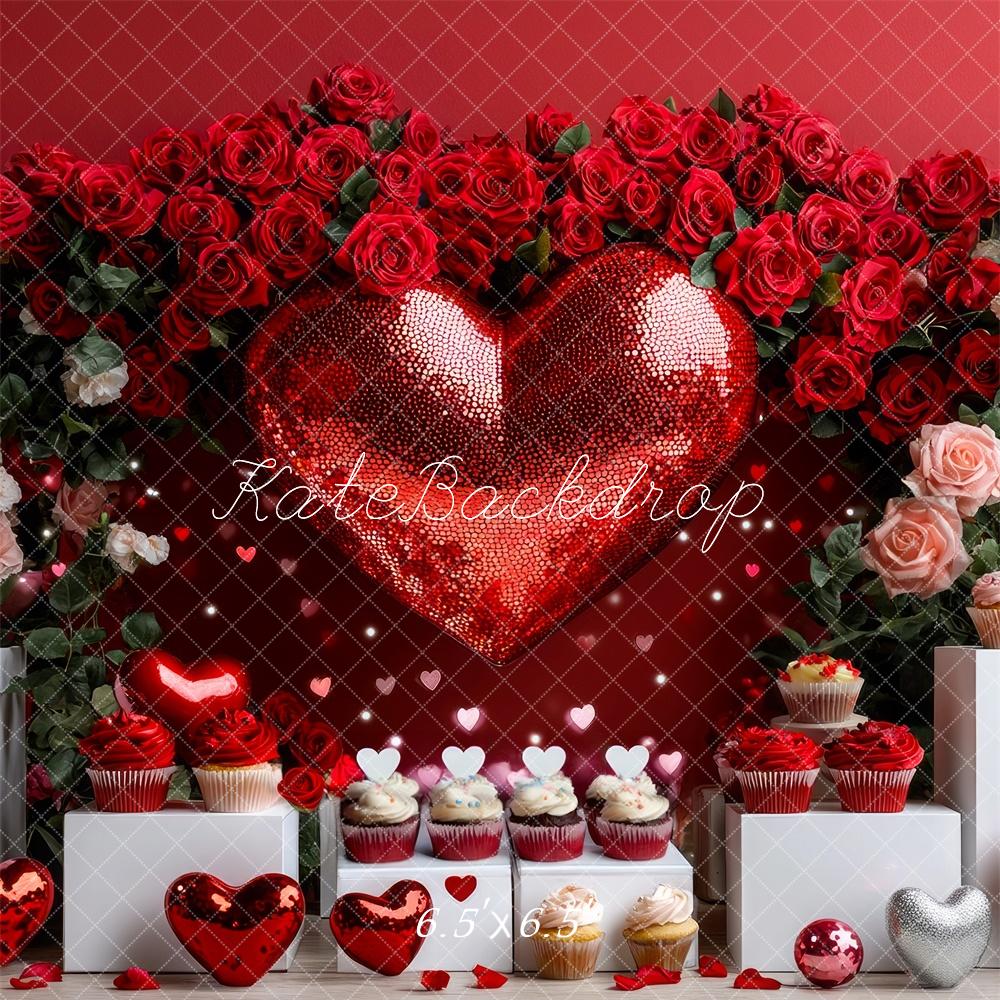 ⚡Blitzangebote #1-Kate Valentinstag Disco Rotes Herz Rosen hintergrund - Kate Backdrop.de