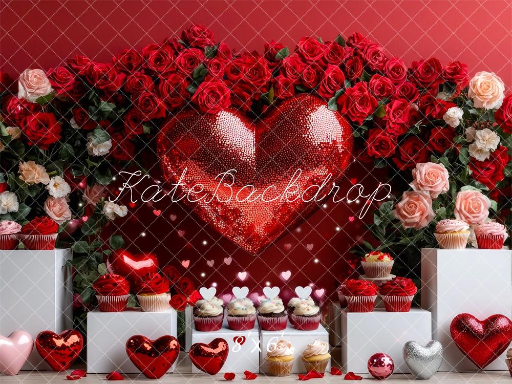 ⚡Blitzangebote #1-Kate Valentinstag Disco Rotes Herz Rosen hintergrund - Kate Backdrop.de