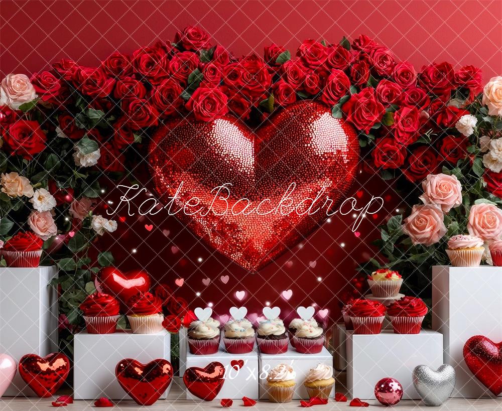 ⚡Blitzangebote #1-Kate Valentinstag Disco Rotes Herz Rosen hintergrund - Kate Backdrop.de