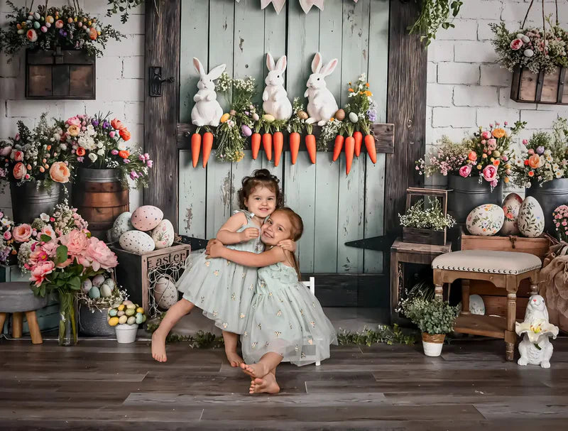 Kate Ostern - Ei Hase Möhren Holztür Hintergrund entworfen von Emetselch - Kate Backdrop.de