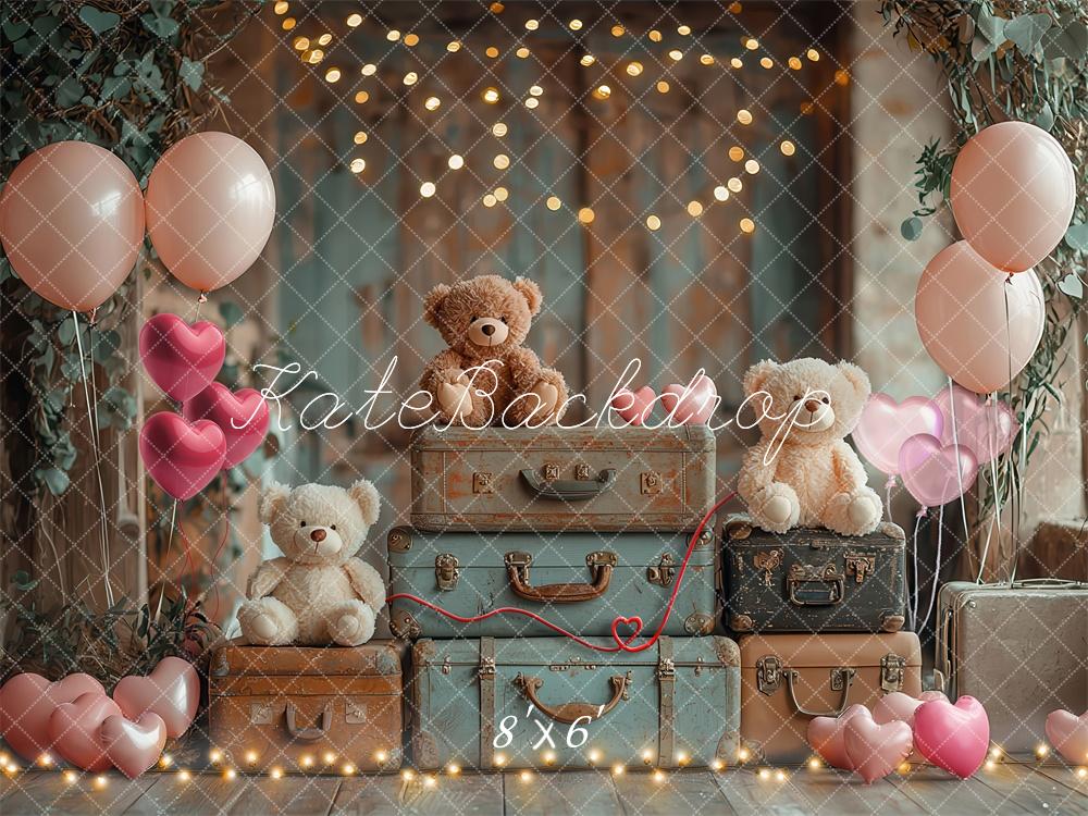 Kate Cake Smash Teddybär Koffer Luftballon Hintergrund Von Laura Bybee - Kate Backdrop.de