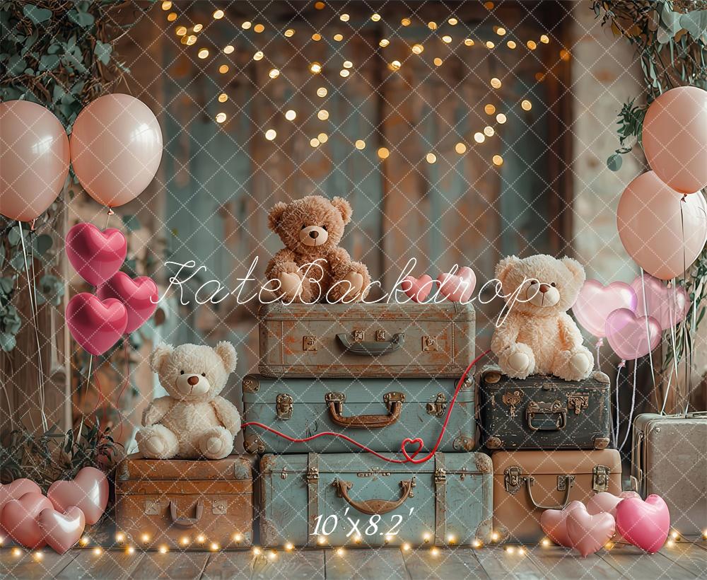 Kate Cake Smash Teddybär Koffer Luftballon Hintergrund Von Laura Bybee - Kate Backdrop.de