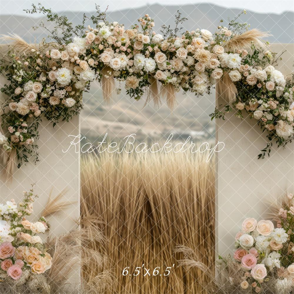 Kate Boho Blumenbogen Weizenfeld Hintergrund Entworfen von Mini MakeBelieve - Kate Backdrop.de