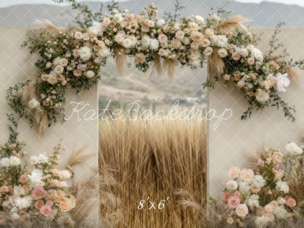 Kate Boho Blumenbogen Weizenfeld Hintergrund Entworfen von Mini MakeBelieve - Kate Backdrop.de