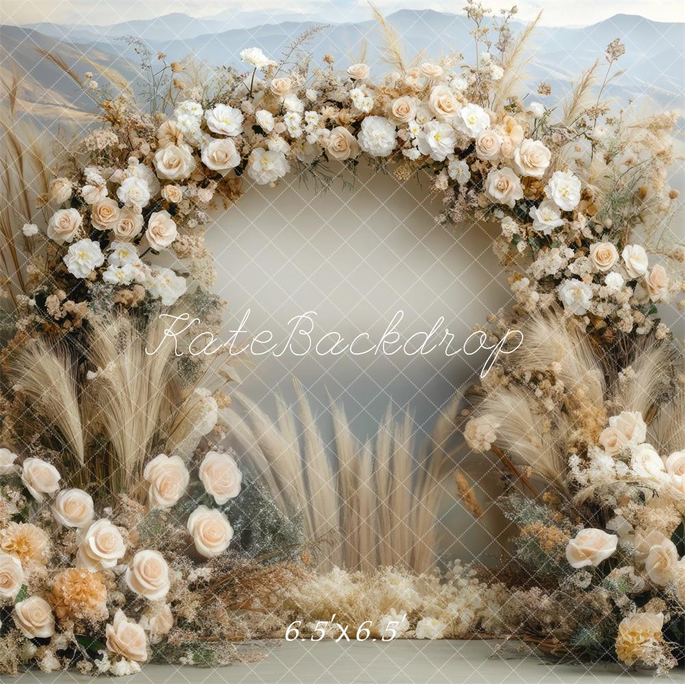 Kate Boho Blumen Bogen Beige im Freien Hintergrund Entworfen von Mini MakeBelieve - Kate Backdrop.de