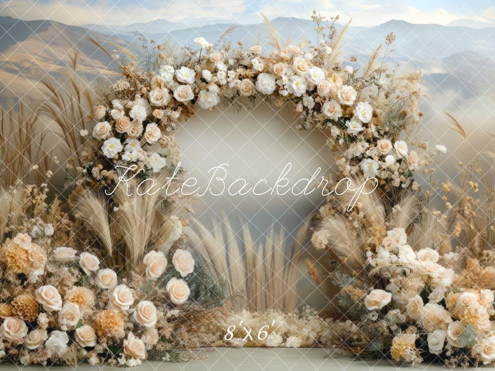 Kate Boho Blumen Bogen Beige im Freien Hintergrund Entworfen von Mini MakeBelieve - Kate Backdrop.de