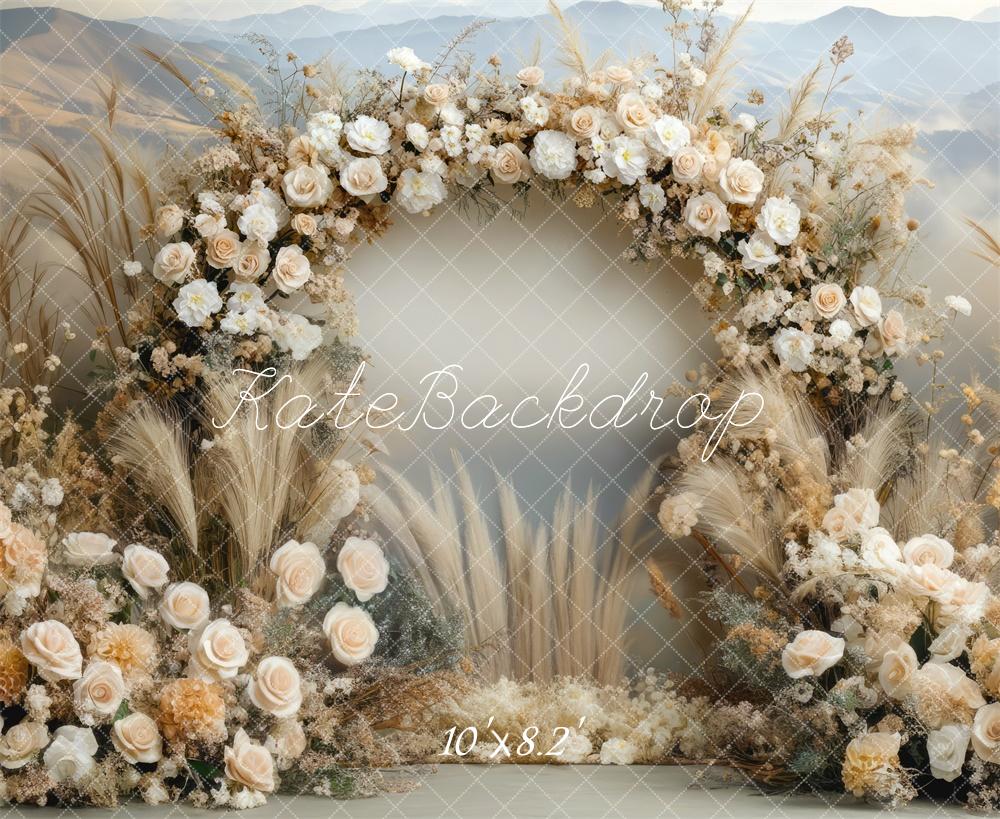 Kate Boho Blumen Bogen Beige im Freien Hintergrund Entworfen von Mini MakeBelieve - Kate Backdrop.de