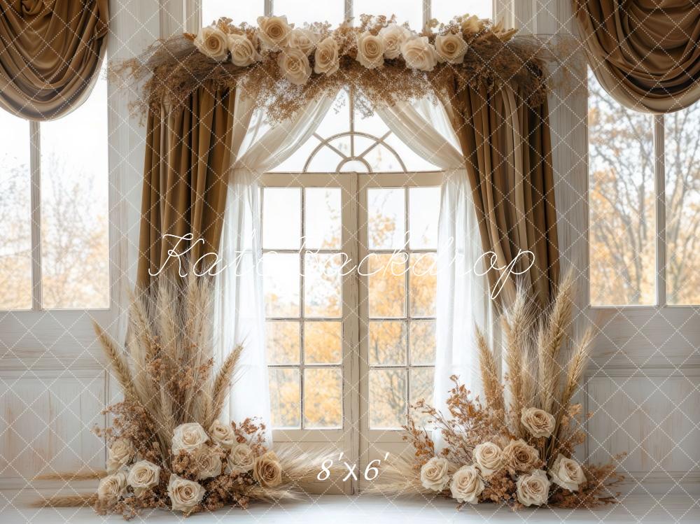 Kate Boho Blumen bogen Beige Hintergrund Entworfen von Mini MakeBelieve - Kate Backdrop.de