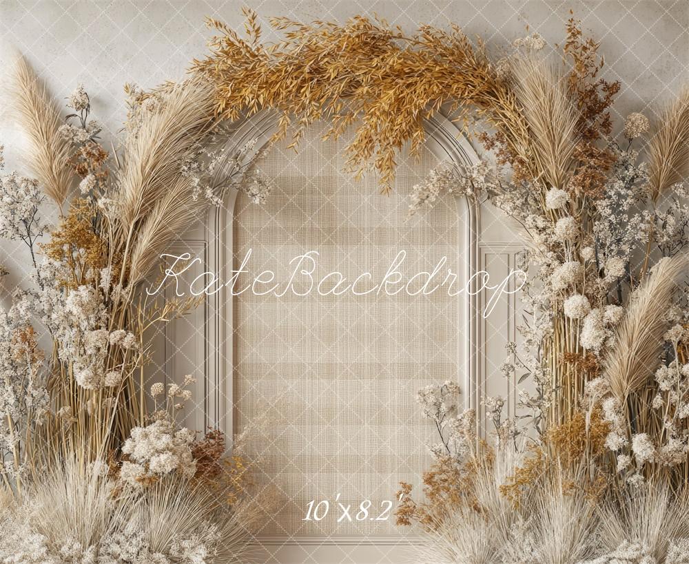 Kate Boho Blumenbogen Beige Hintergrund Entworfen von Mini MakeBelieve - Kate Backdrop.de