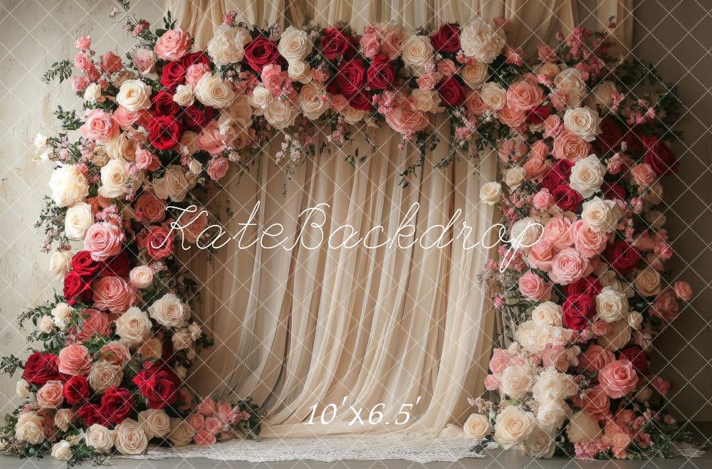 Kate Valentinstag Blumenbogen Hochzeit Vorhänge Hintergrund Entworfen von Mini MakeBelieve - Kate Backdrop.de