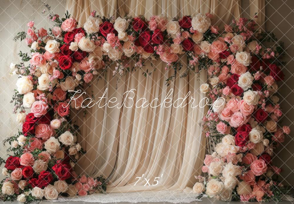 Kate Valentinstag Blumenbogen Hochzeit Vorhänge Hintergrund Entworfen von Mini MakeBelieve - Kate Backdrop.de