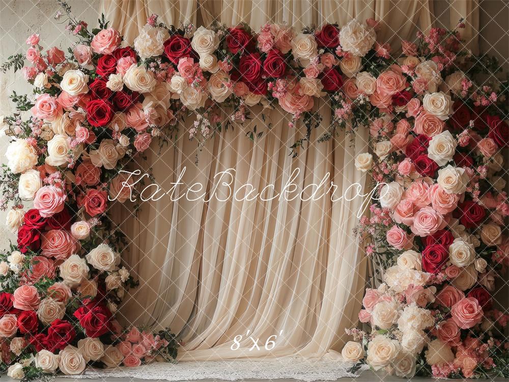 Kate Valentinstag Blumenbogen Hochzeit Vorhänge Hintergrund Entworfen von Mini MakeBelieve - Kate Backdrop.de