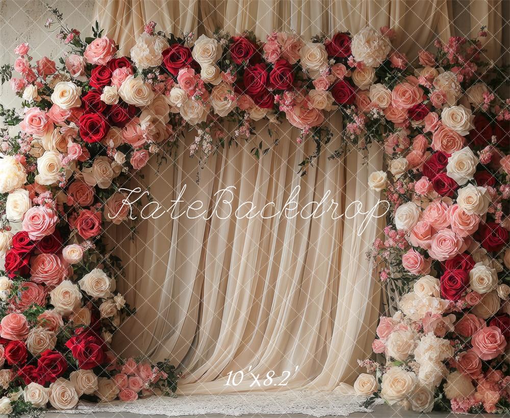 Kate Valentinstag Blumenbogen Hochzeit Vorhänge Hintergrund Entworfen von Mini MakeBelieve - Kate Backdrop.de
