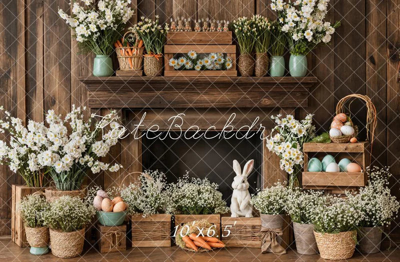 🔥50%OFF-Kate Ostern Kamin Hase Rustikale Blumen Hintergrund - Kate Backdrop.de