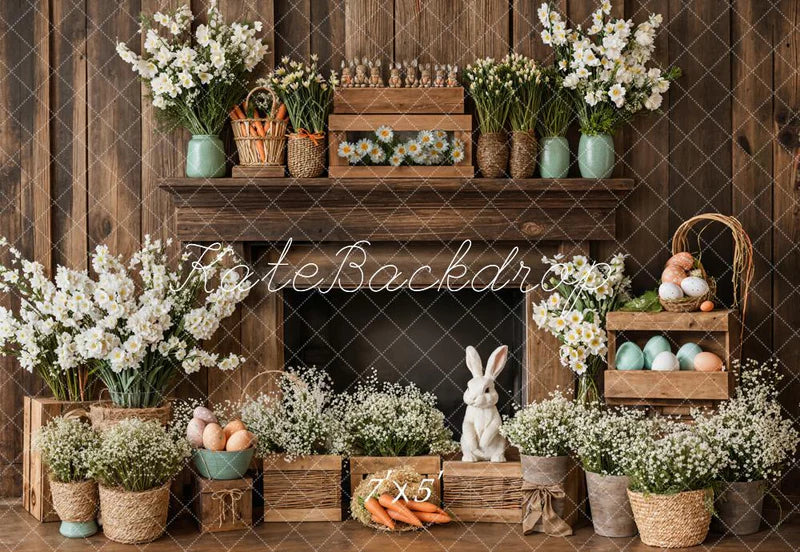 🔥50%OFF-Kate Ostern Kamin Hase Rustikale Blumen Hintergrund - Kate Backdrop.de
