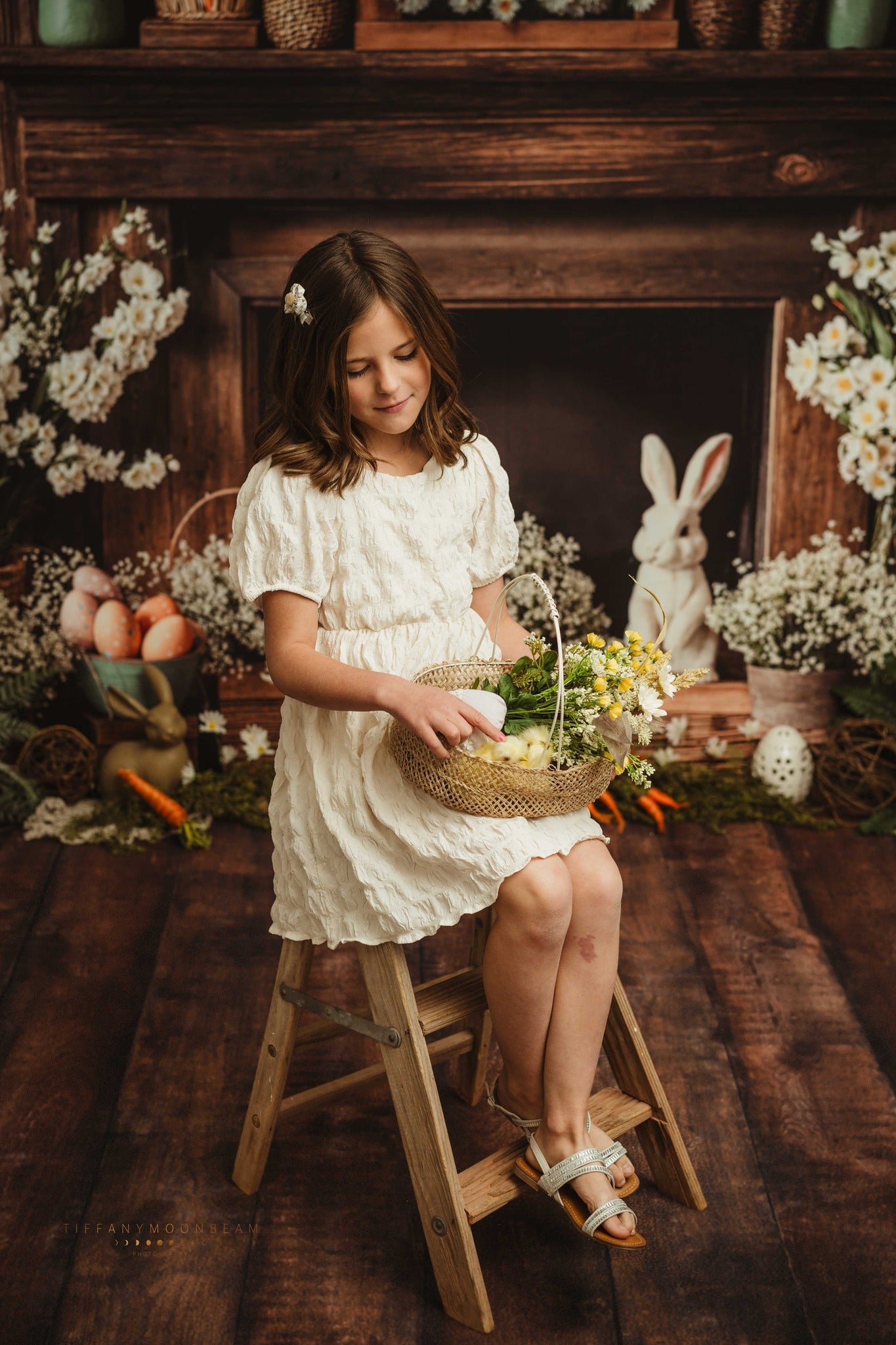 Kate Ostern Kamin Hase Rustikale Blumen Hintergrund Entworfen von Emetselch - Kate Backdrop.de