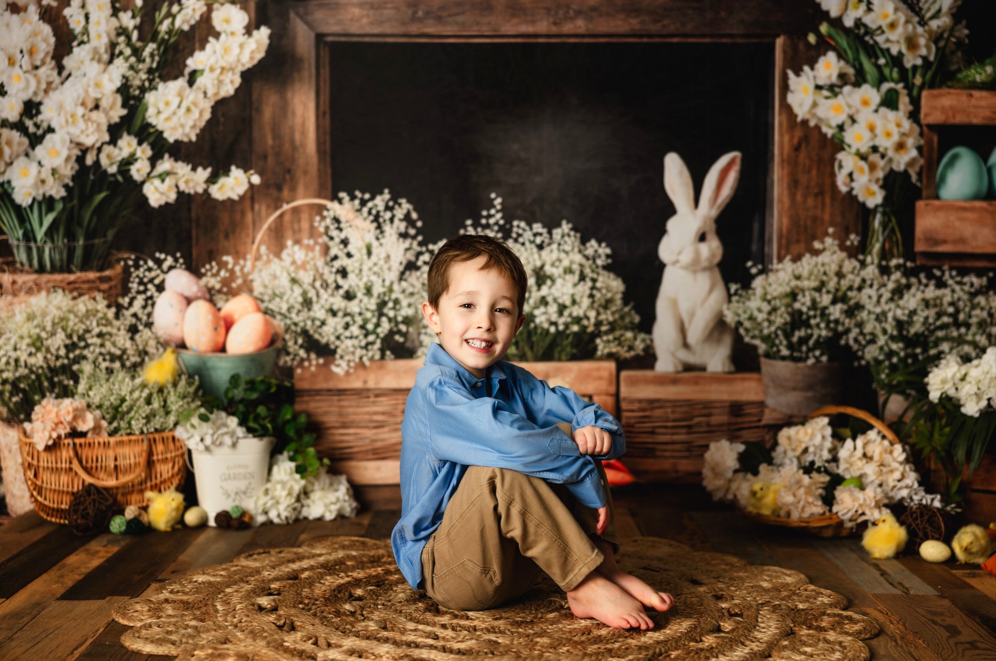 🔥50%OFF-Kate Ostern Kamin Hase Rustikale Blumen Hintergrund - Kate Backdrop.de