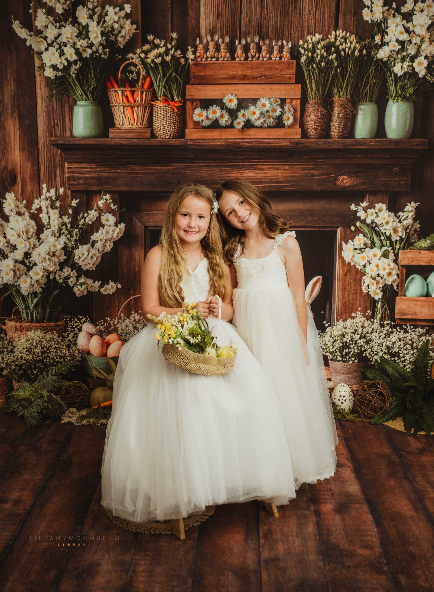 Kate Ostern Kamin Hase Rustikale Blumen Hintergrund Entworfen von Emetselch - Kate Backdrop.de