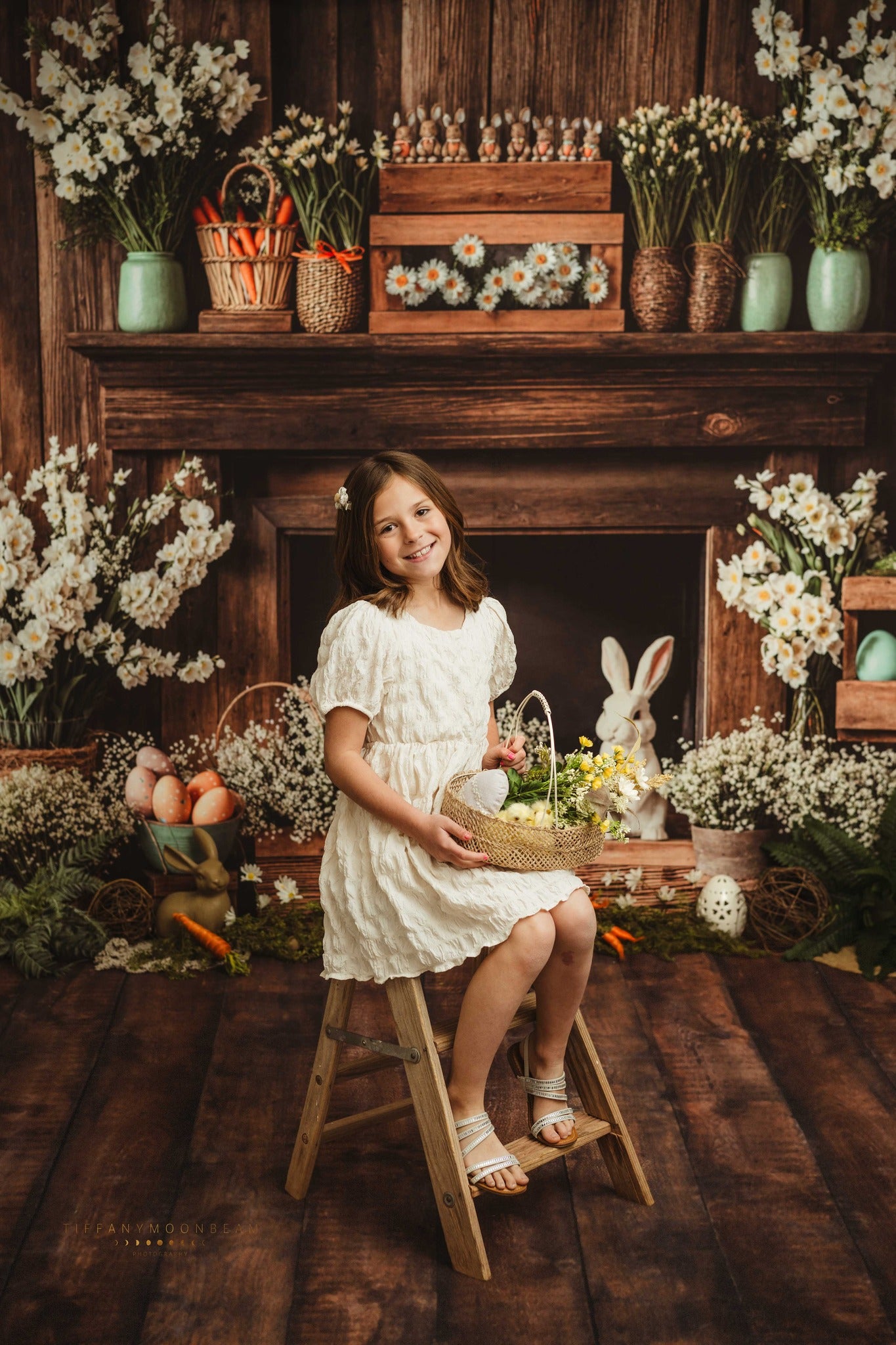 Kate Ostern Kamin Hase Rustikale Blumen Hintergrund Entworfen von Emetselch - Kate Backdrop.de
