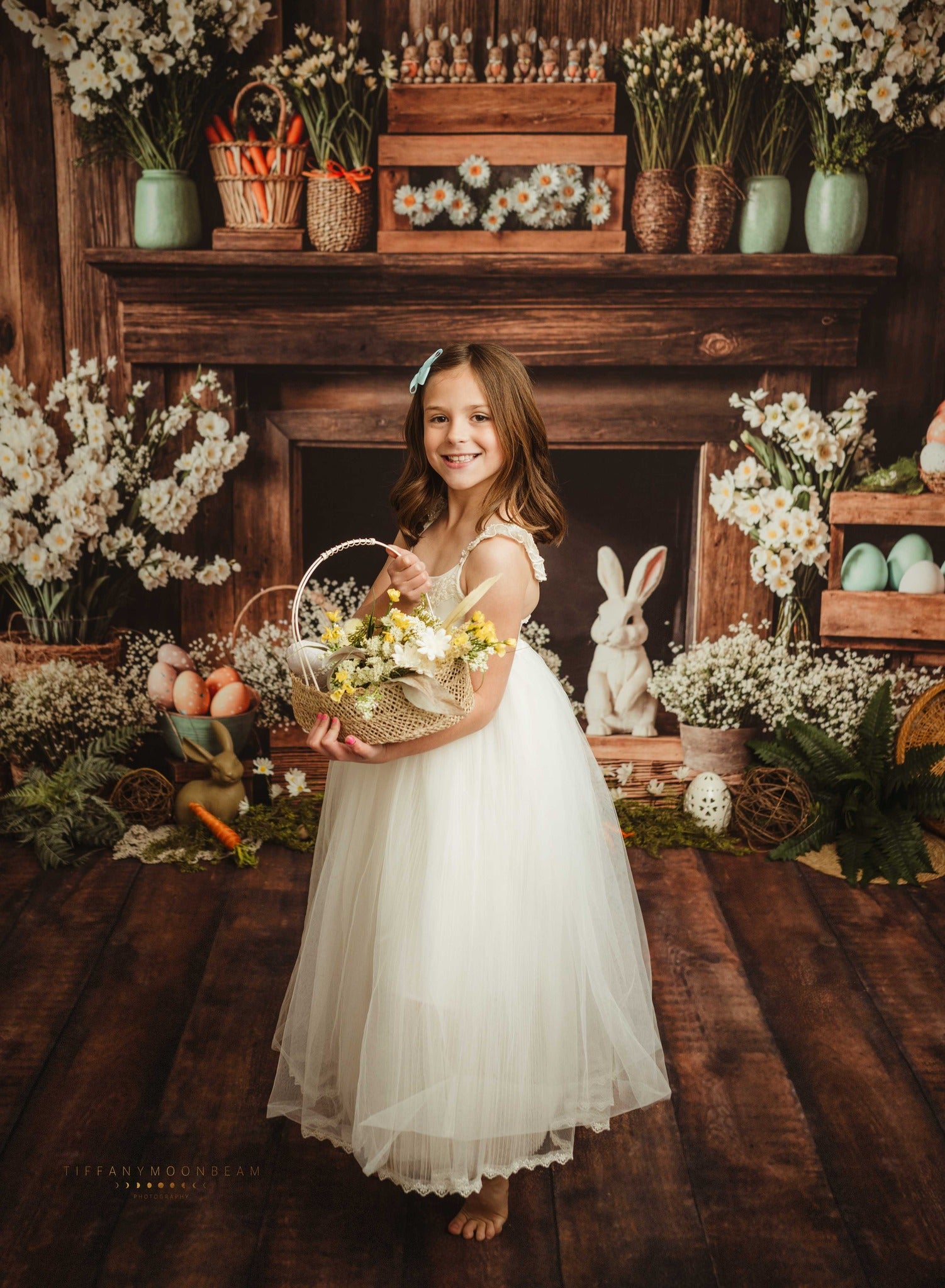 Kate Ostern Kamin Hase Rustikale Blumen Hintergrund Entworfen von Emetselch - Kate Backdrop.de