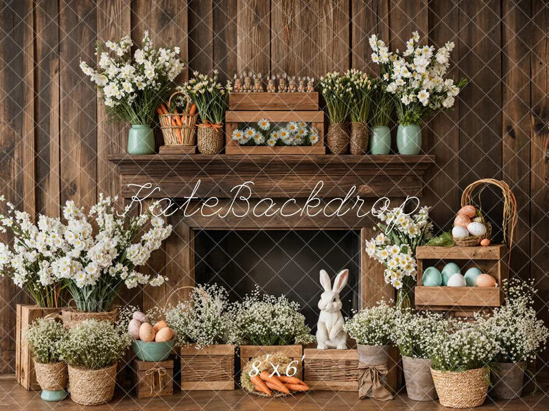 🔥50%OFF-Kate Ostern Kamin Hase Rustikale Blumen Hintergrund - Kate Backdrop.de