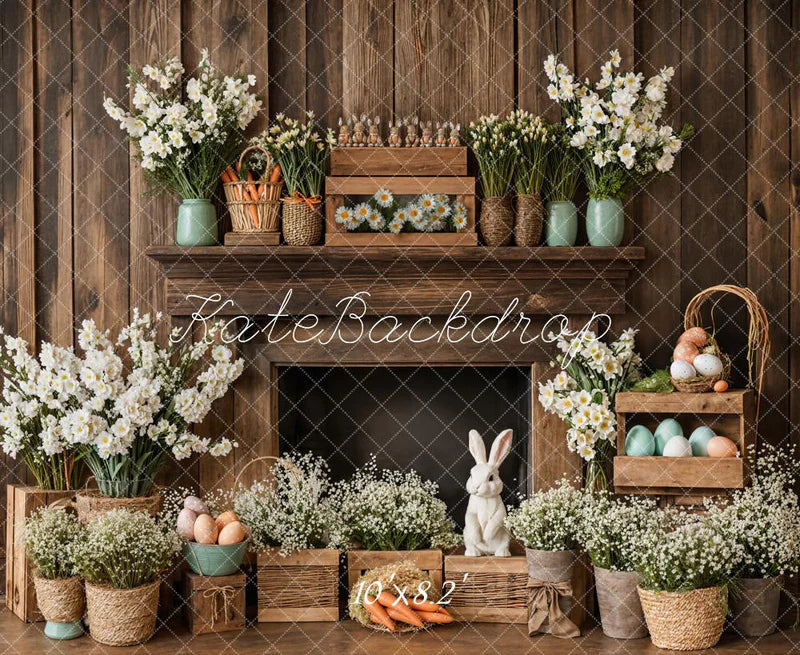 🔥50%OFF-Kate Ostern Kamin Hase Rustikale Blumen Hintergrund - Kate Backdrop.de