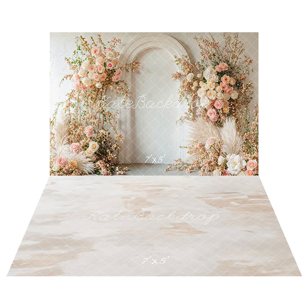 🔥50%OFF-Kate Boho Frühling Blumenbogen Hochzeit Hintergrund+Neutral Abstrakt Textur Beige Boden Hintergrund - Kate Backdrop.de