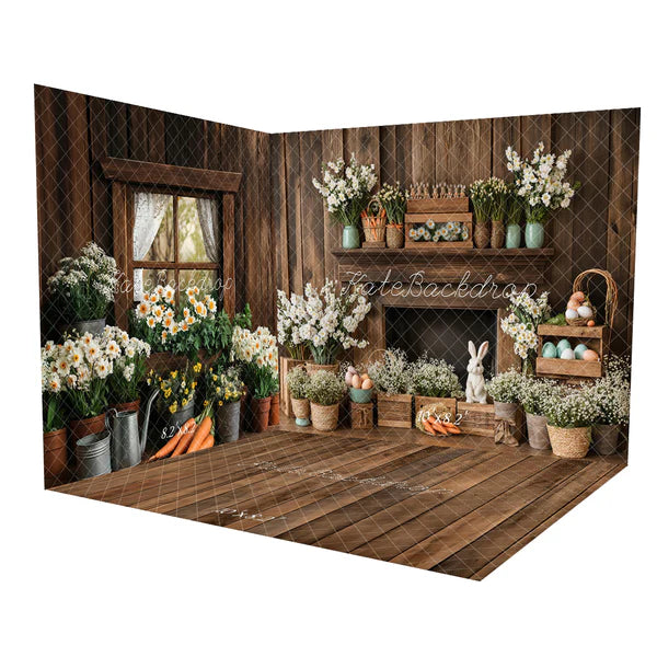 Kate Ostern Kamin Hase Rustikale Blumen Zimmer Set - Kate Backdrop.de