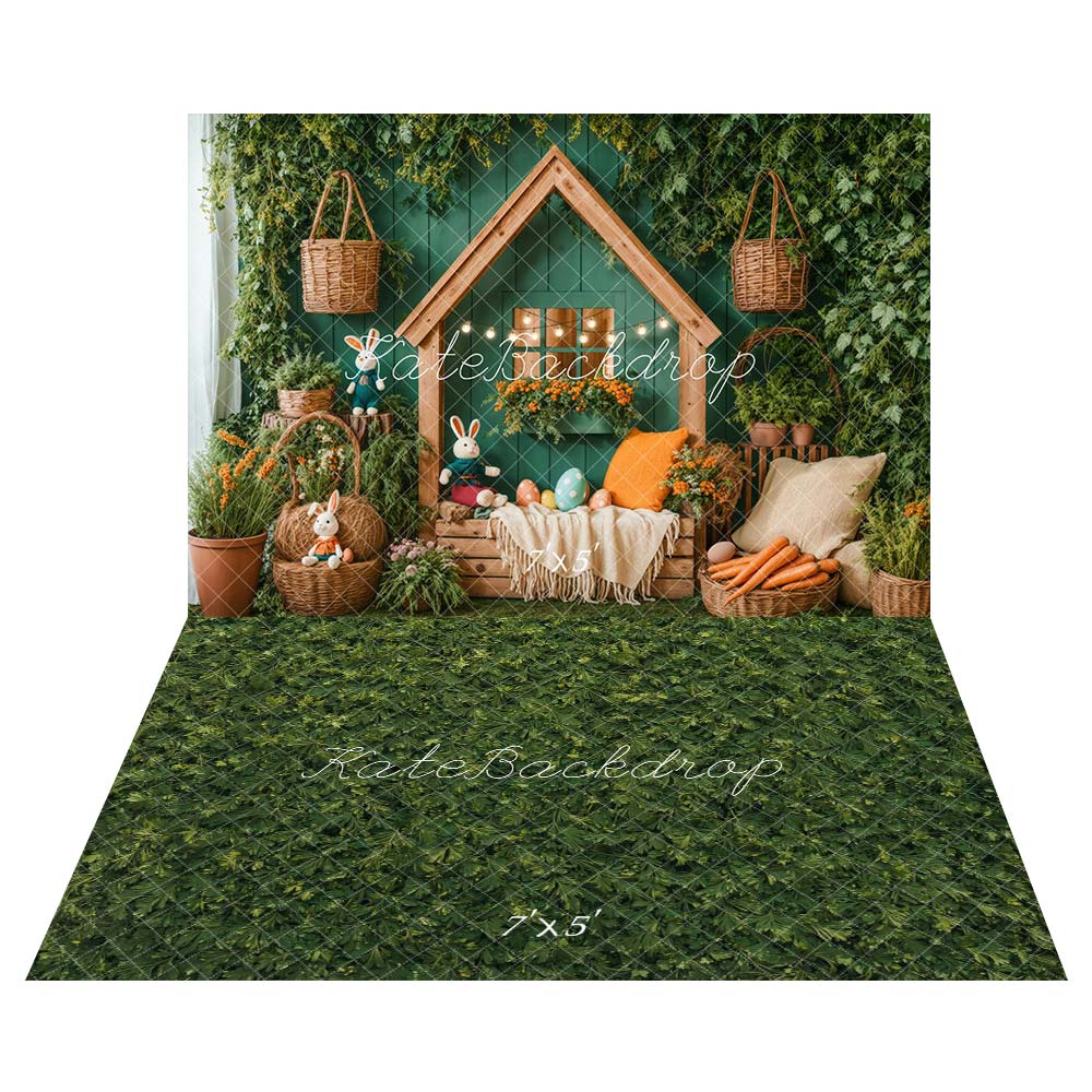 Kate Osterhase Haus Korb Decke Hintergrund+Grüne Blattmauer Boden Hintergrund - Kate Backdrop.de